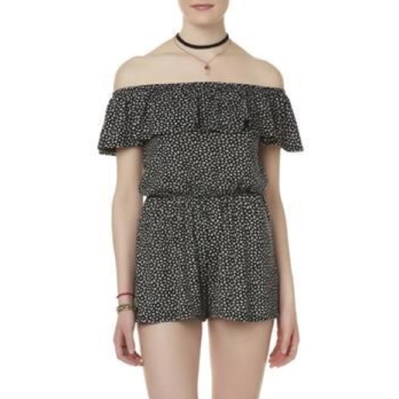 Joe Boxer Black Floral Off the Shoulder Romper - Picture 1 of 5